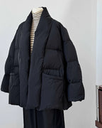 ノーカラーダウンコート