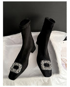 ビジュー スクエアショートブーツ