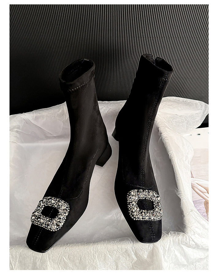 ビジュー スクエアショートブーツ