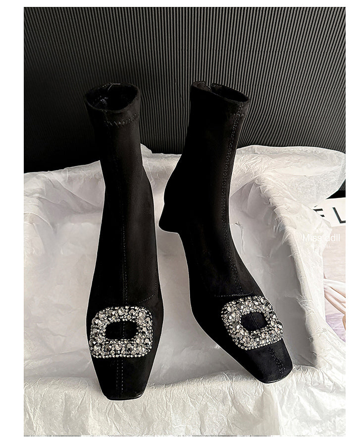 ビジュー スクエアショートブーツ