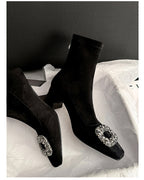 ビジュー スクエアショートブーツ