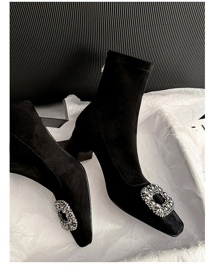 ビジュー スクエアショートブーツ