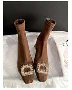 ビジュー スクエアショートブーツ