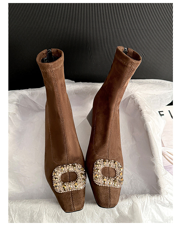 ビジュー スクエアショートブーツ