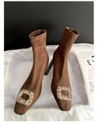 ビジュー スクエアショートブーツ