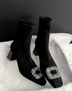 ビジュー スクエアショートブーツ