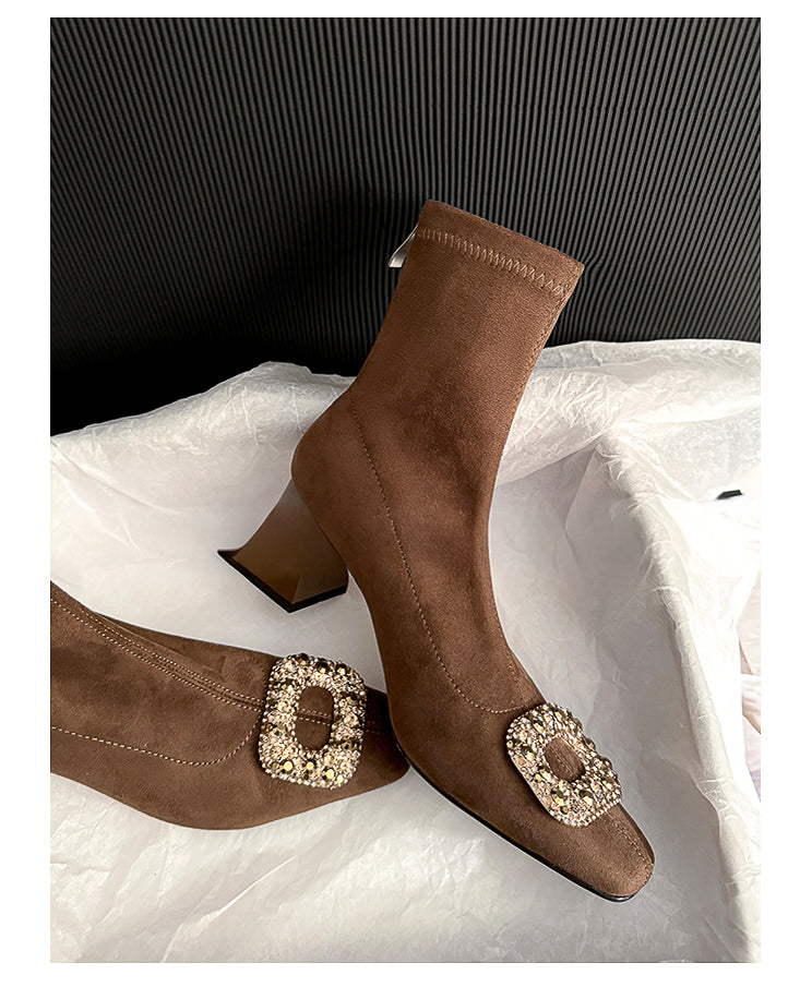 ビジュー スクエアショートブーツ