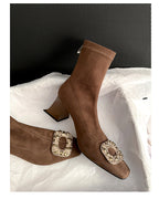 ビジュー スクエアショートブーツ