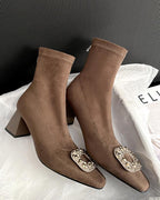 ビジュー スクエアショートブーツ