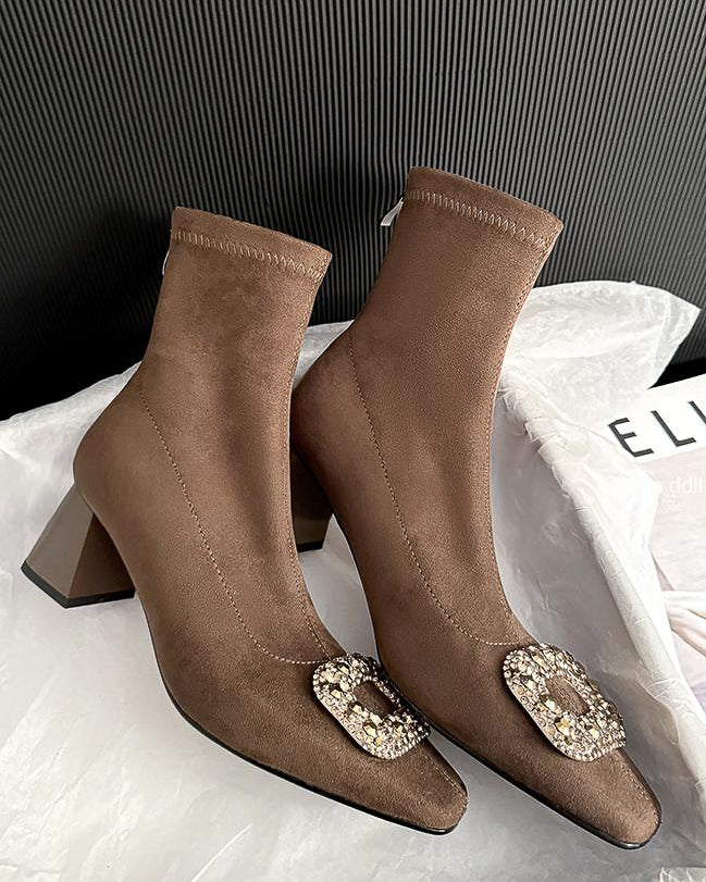 ビジュー スクエアショートブーツ