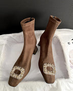 ビジュー スクエアショートブーツ