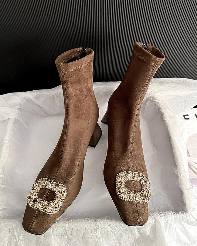 ビジュー スクエアショートブーツ