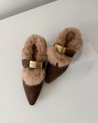 ファー ポインテッドトゥシューズ