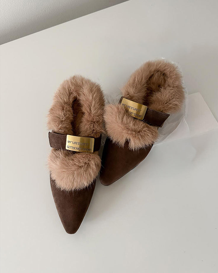 ファー ポインテッドトゥシューズ