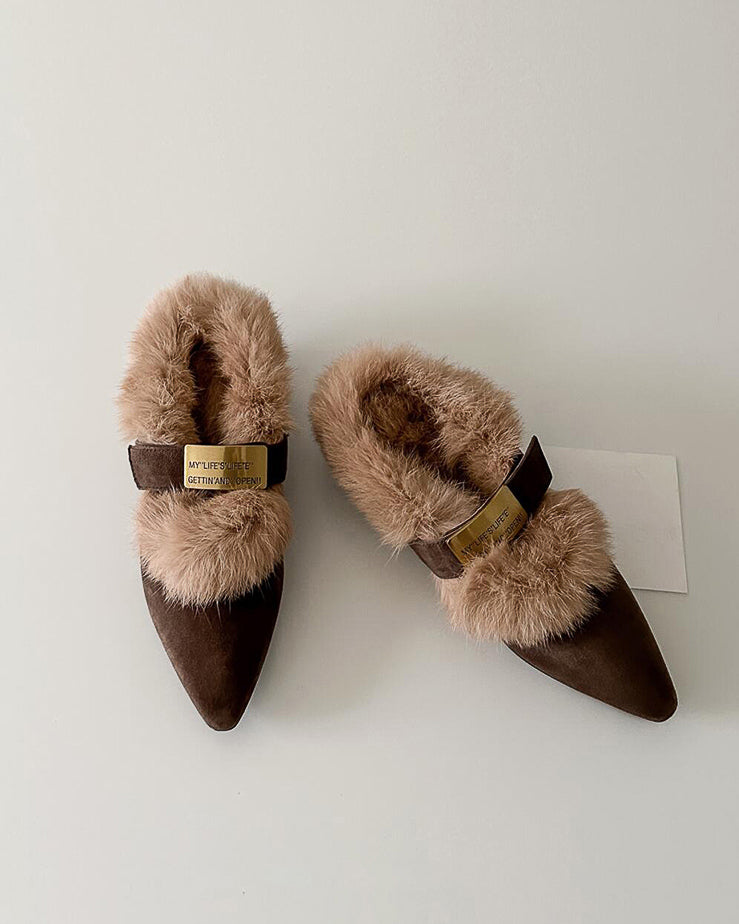 ファー ポインテッドトゥシューズ