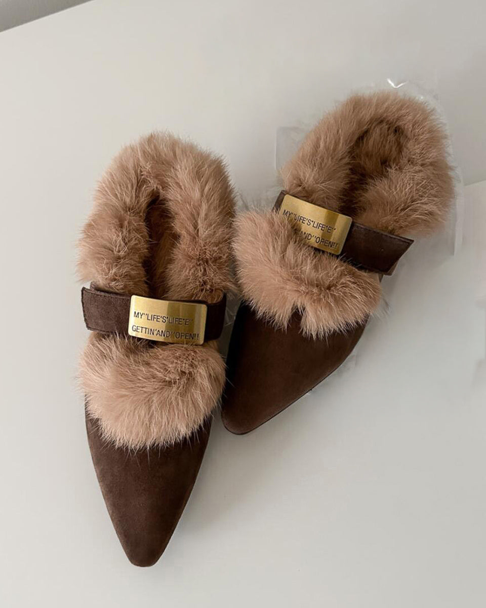 ファー ポインテッドトゥシューズ