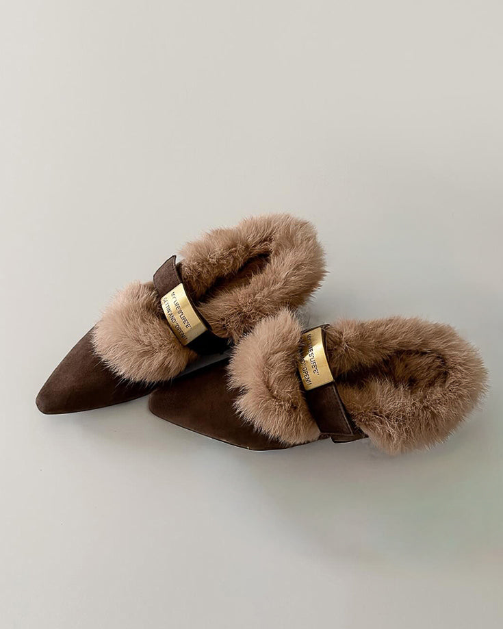 ファー ポインテッドトゥシューズ