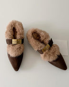 ファー ポインテッドトゥシューズ