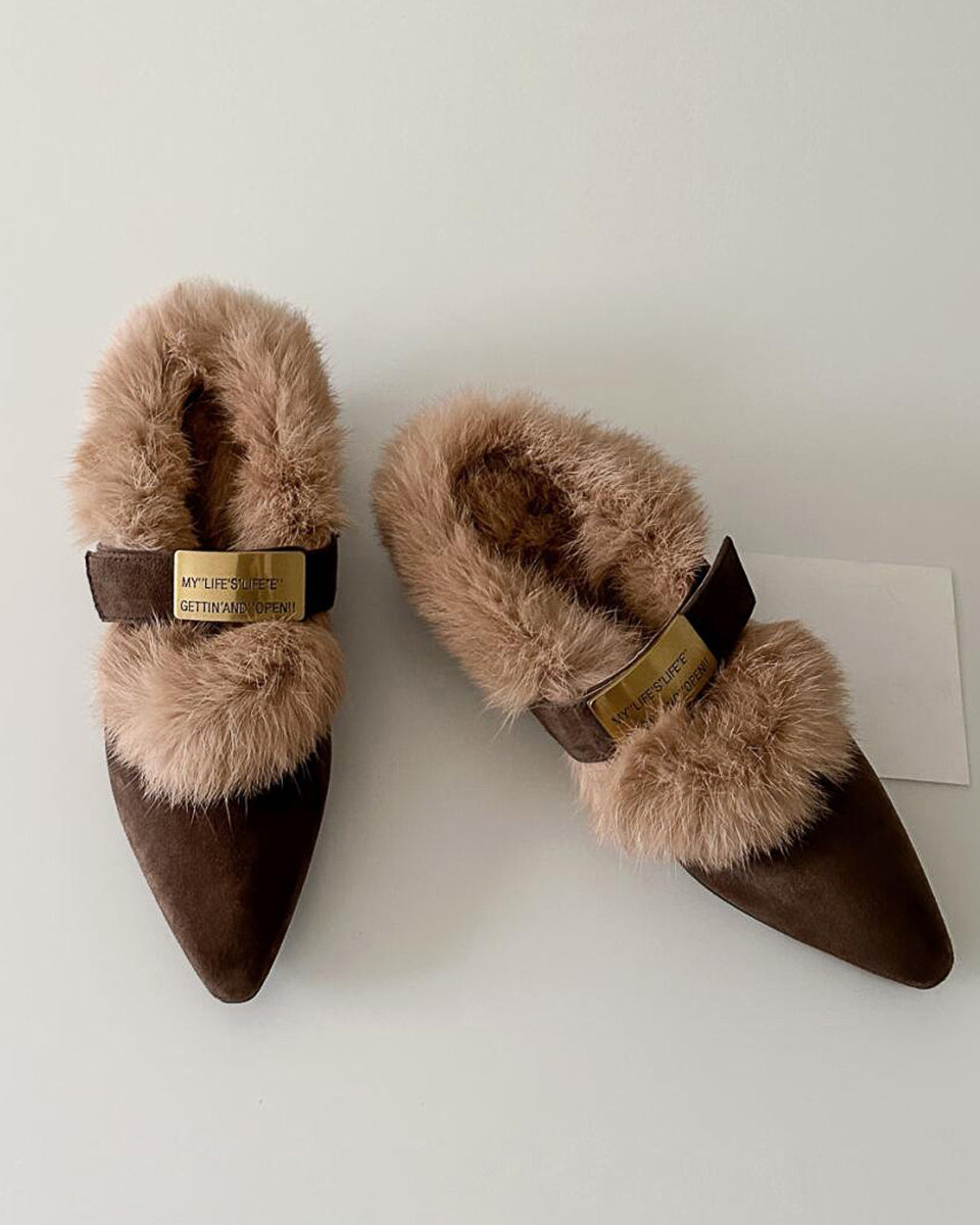 ファー ポインテッドトゥシューズ