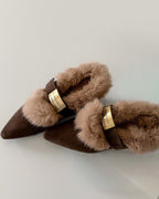 ファー ポインテッドトゥシューズ