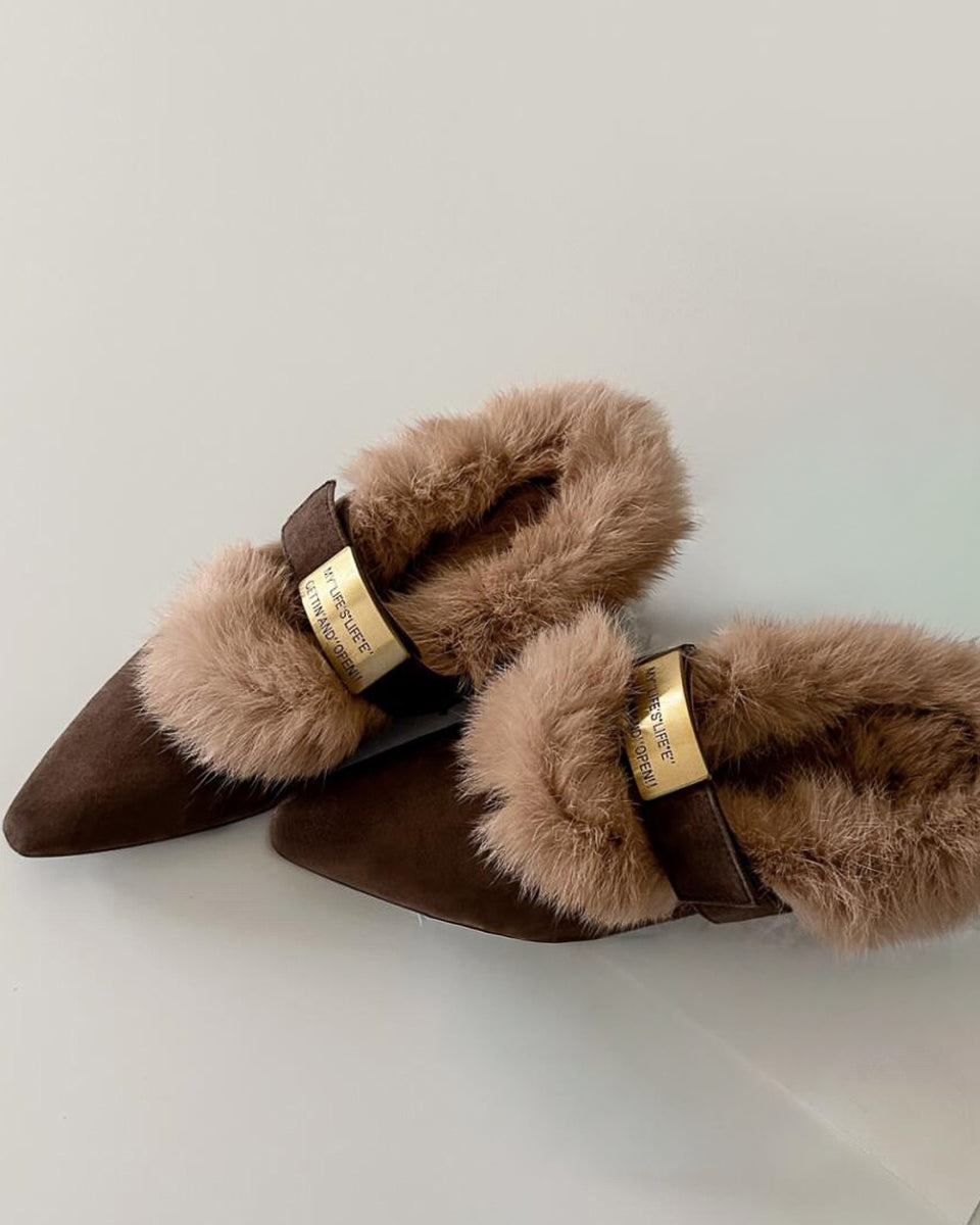 ファー ポインテッドトゥシューズ