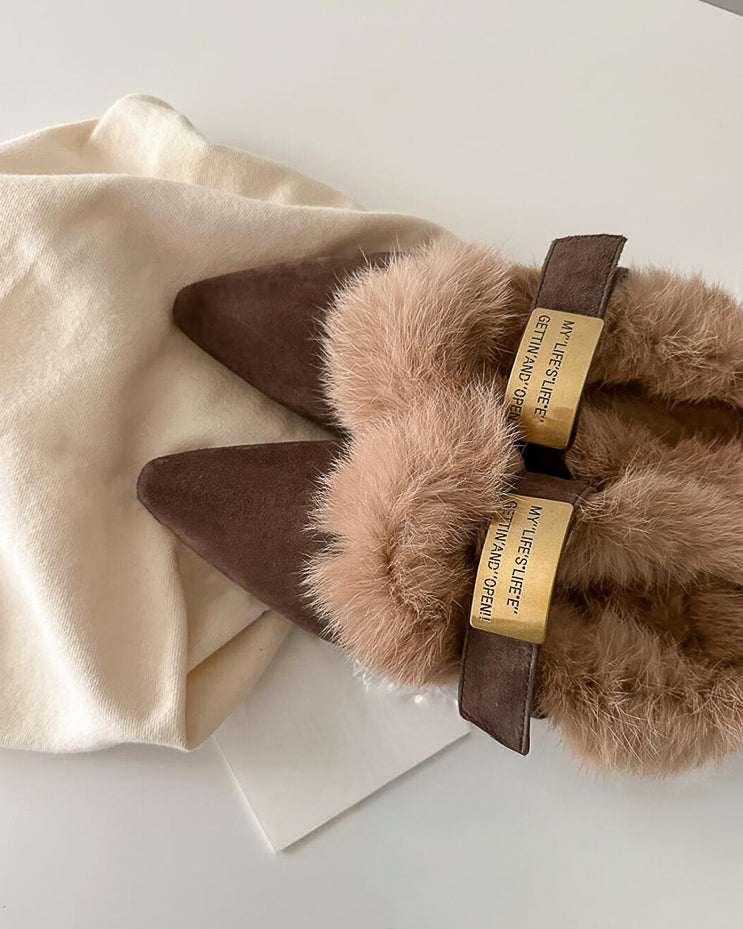 ファー ポインテッドトゥシューズ