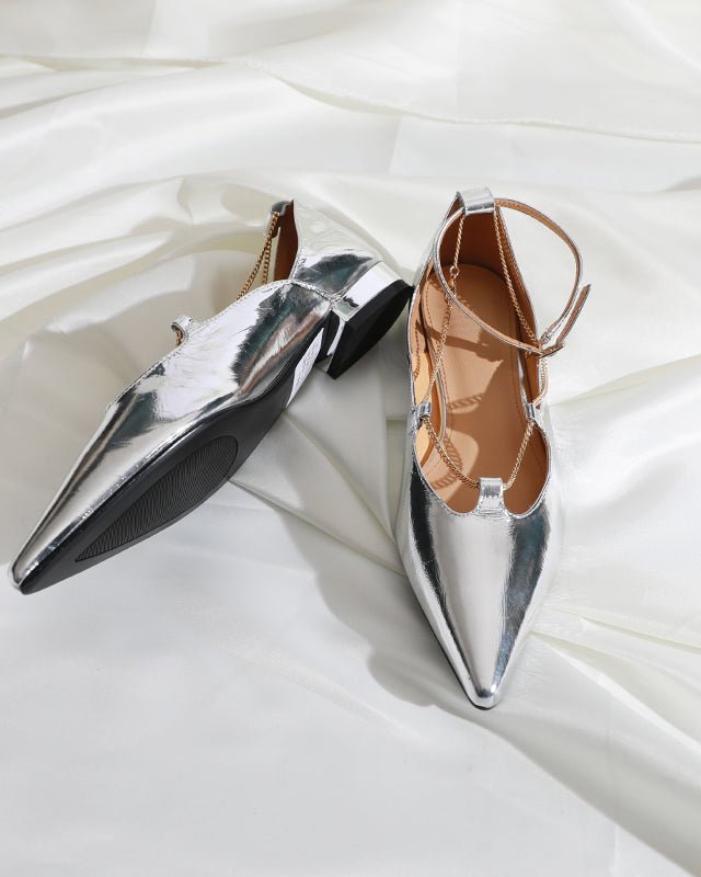 メタリックポインテッド フラットシューズ〈2color〉 - ivonir