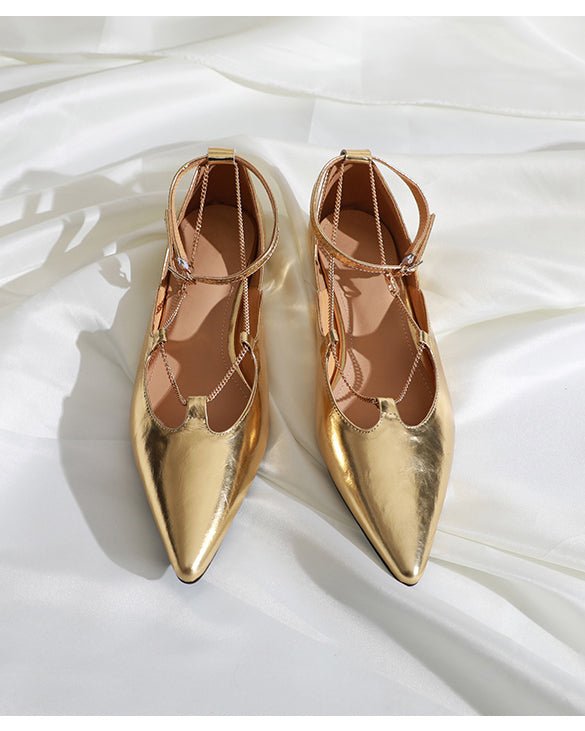 メタリックポインテッド フラットシューズ〈2color〉 - ivonir