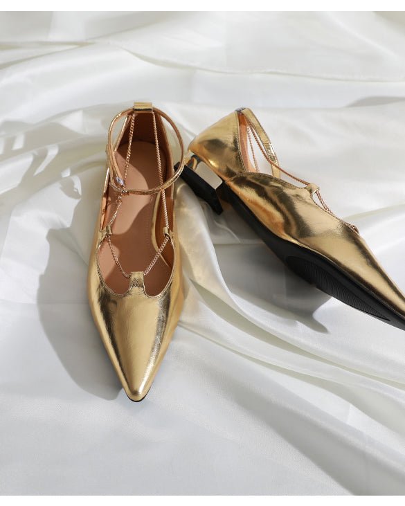 メタリックポインテッド フラットシューズ〈2color〉 - ivonir