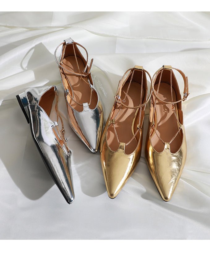 メタリックポインテッド フラットシューズ〈2color〉 - ivonir