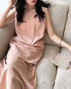 【セットアップ】リネン混ウエストベルト スカートセット-pink beige-
