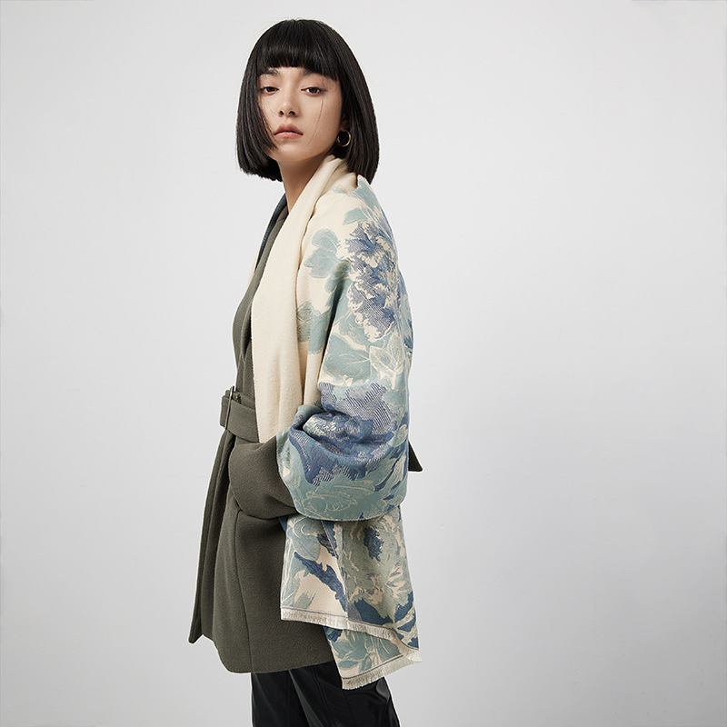 -blue flower- 大判アートストール 〜凛としたうつくしさ〜