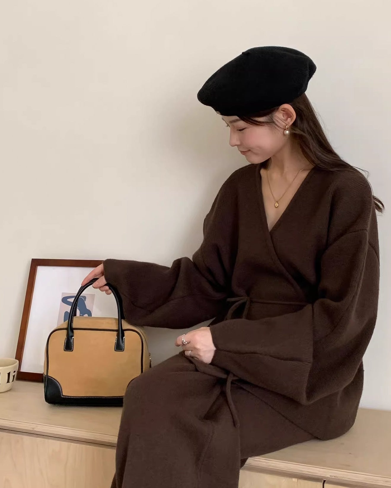 【セットアップ】ポワン袖カシュクールニットセット〈3color〉 - ivonir