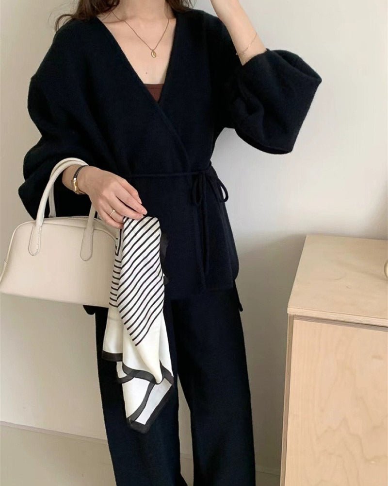 【セットアップ】ポワン袖カシュクールニットセット〈3color〉 - ivonir