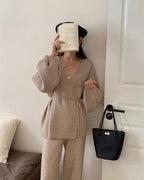 【セットアップ】ポワン袖カシュクールニットセット〈3color〉 - ivonir