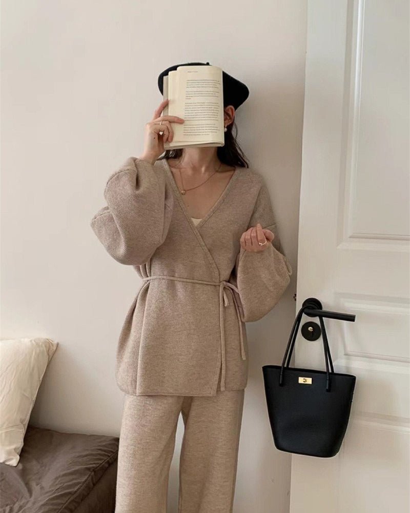 【セットアップ】ポワン袖カシュクールニットセット〈3color〉 - ivonir