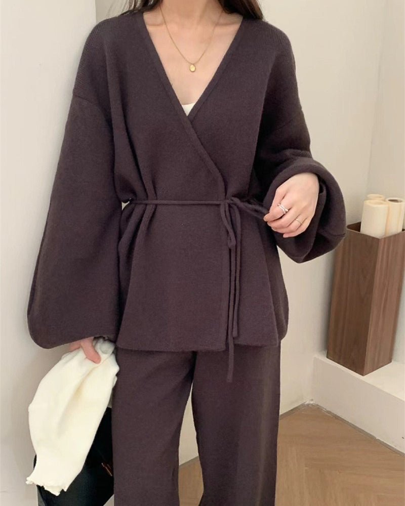 【セットアップ】ポワン袖カシュクールニットセット〈3color〉 - ivonir