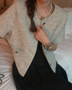 ノーカラー半袖ジャケット