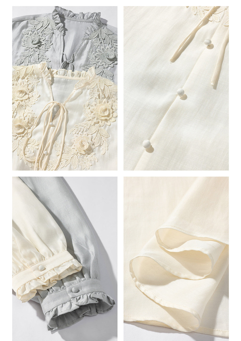 レースアップ刺繍ブラウス -Ivory-