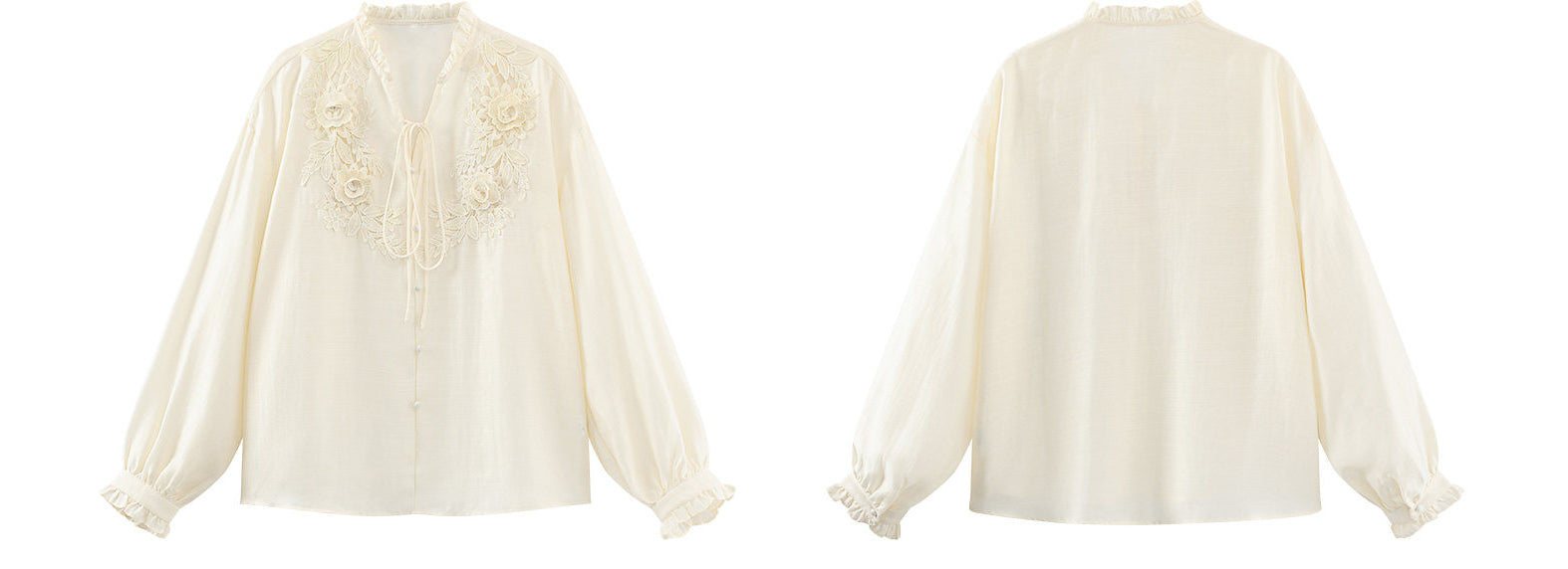 レースアップ刺繍ブラウス -Ivory-