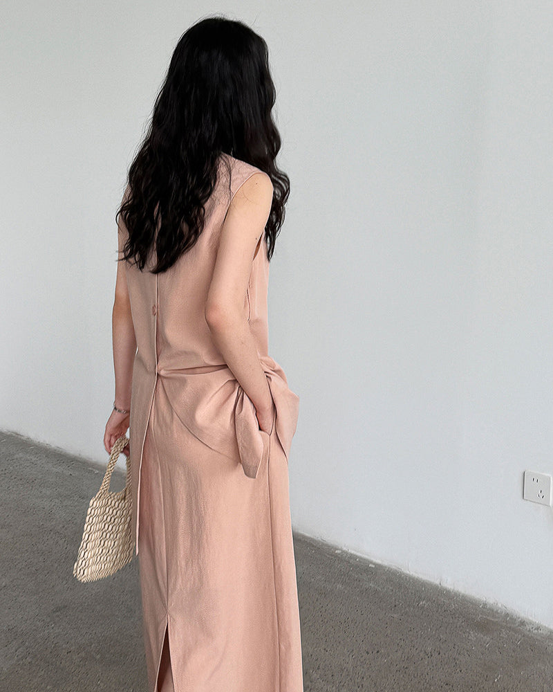 【セットアップ】リネン混ウエストベルト スカートセット-pink beige-