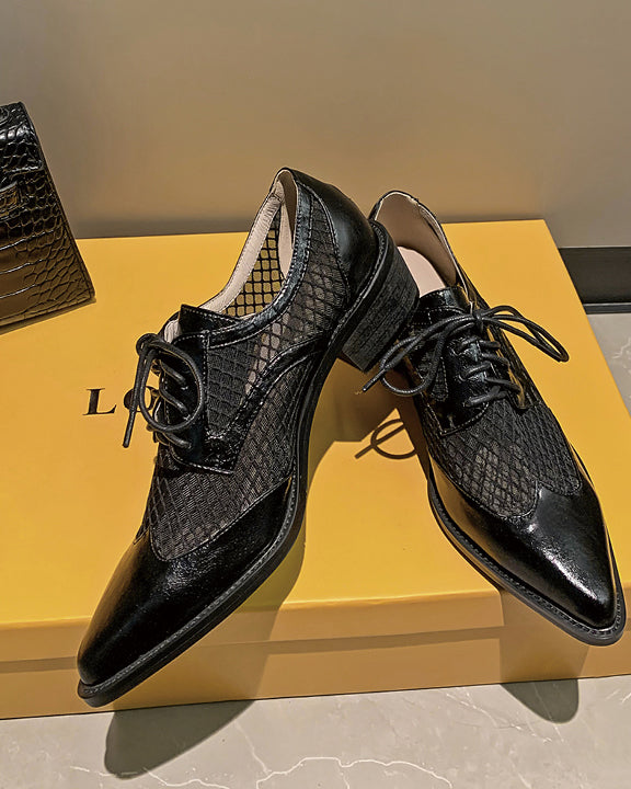★メッシュ レースアップ シューズ〈black〉