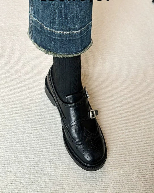 ブローグ ブロックヒールローファー