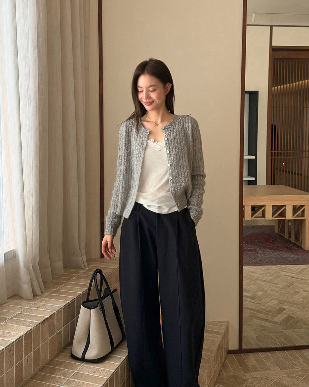 モヘアタッチ ケーブルカーディガン