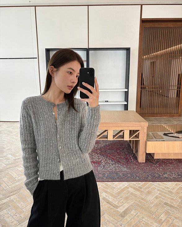 モヘアタッチ ケーブルカーディガン