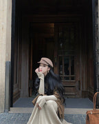 ブラウン ノーカラー ニットケープ