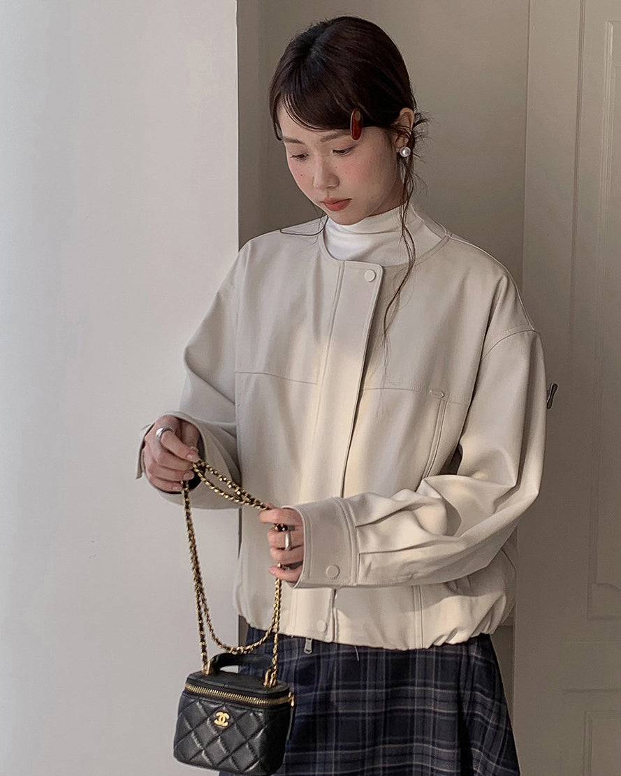 ノーカラー ジップ ショートジャケット