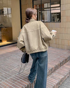カーキ ジップ ショートジャケット