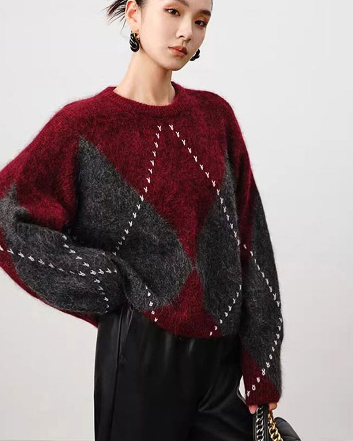 -argyle- カシミヤタッチ 配色プルオーバー