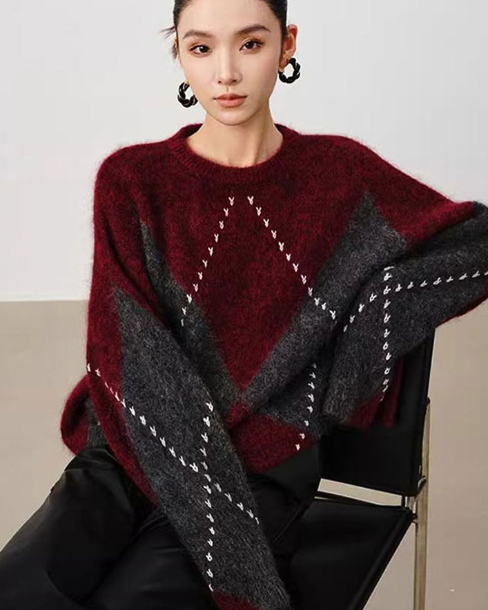 -argyle- カシミヤタッチ 配色プルオーバー